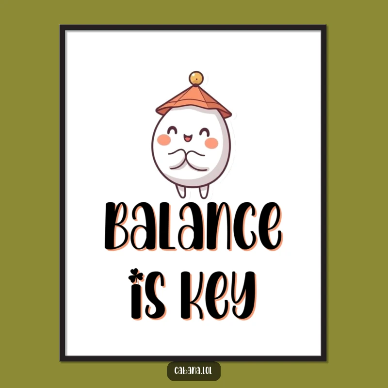 Funny Wobbly Character Poster: Artistic Tiny Hat Umbrella Balance Wall Art - Gift